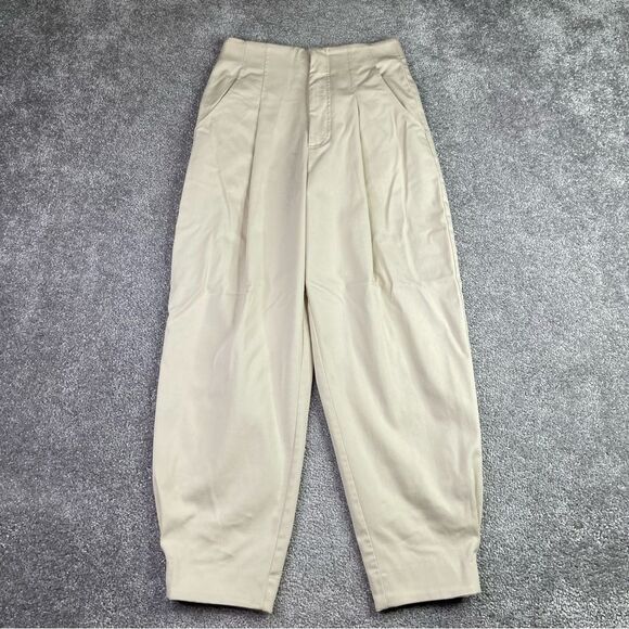 Zara Barrel Pants Women's XS Beige Tapered Cropped Pleated Balloon Pockets - Picture 1 of 12